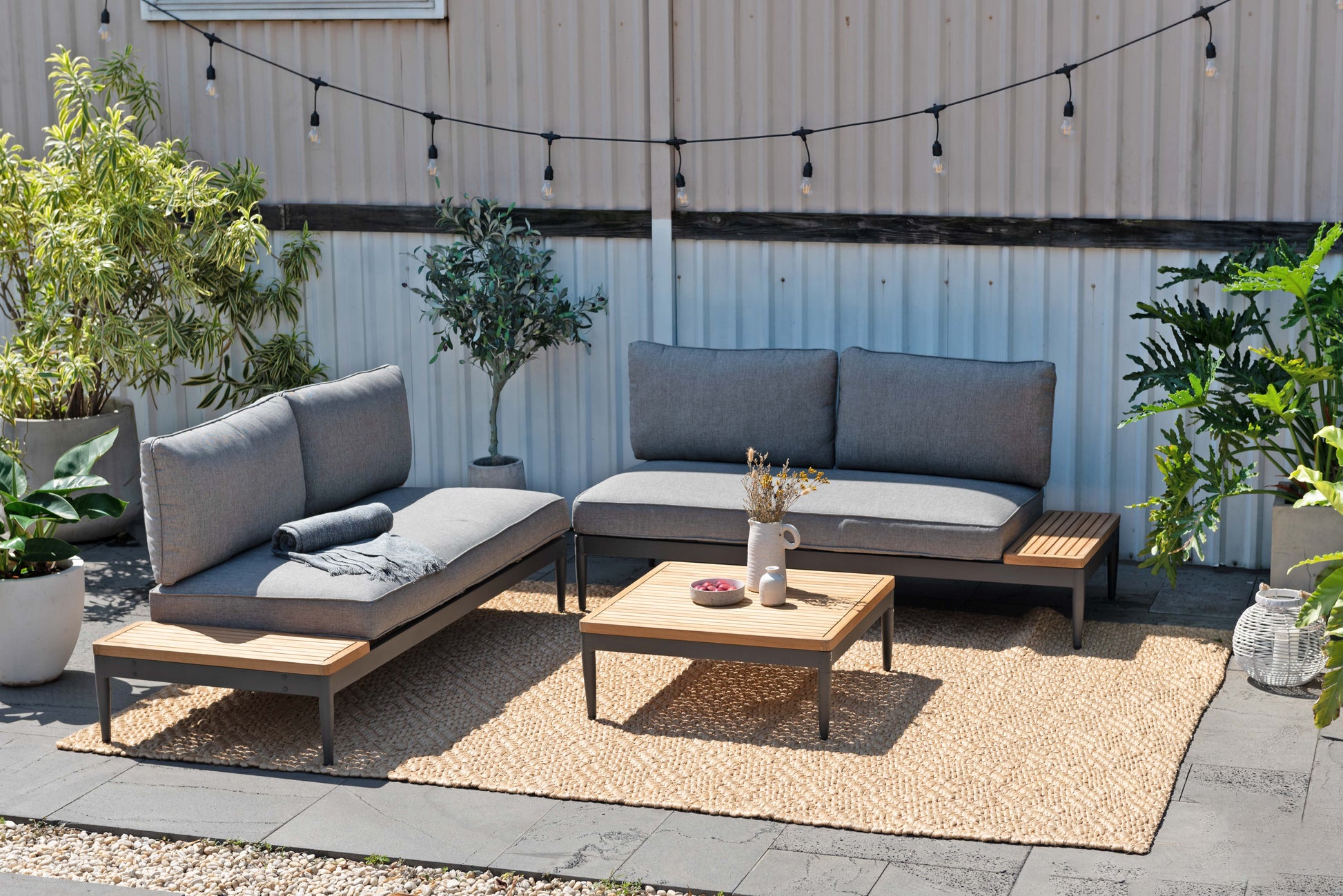 Topaz 2 Seater Sofa LifestyleGarden US gray outdoor fabric with metal frame on Tampa Home & Garden Store