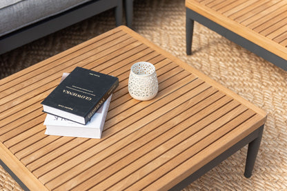Topaz Square Coffee Table with wood slat top and dark gray metal legs LifestyleGarden US on Tampa Home & Garden Store