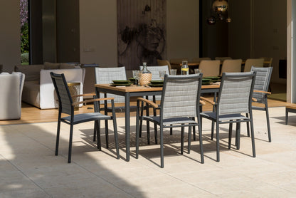 Topaz stacking armchairs gray woven fabric LifestyleGarden US outdoor chairs 6pc on Tampa Home & Garden Store