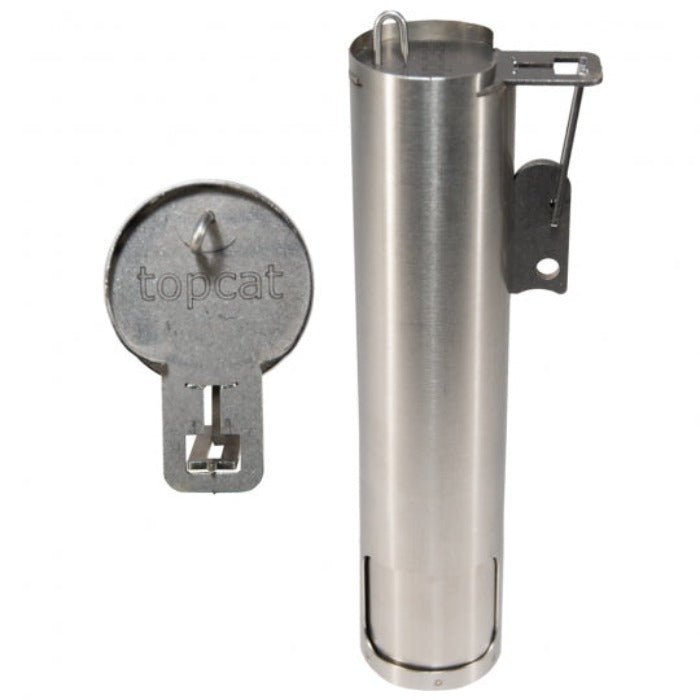 Top Cat Mole/Vole Trap stainless steel cylinder with cap and mounting bracket on Tampa Home & Garden Store