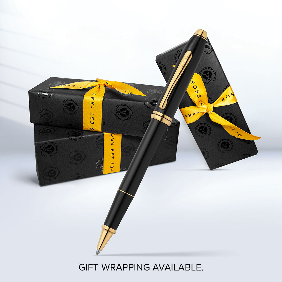 Townsend Black Lacquer Rollerball Pen by A.T. Cross; black body, gold trim, gift boxes on Tampa Home & Garden Store