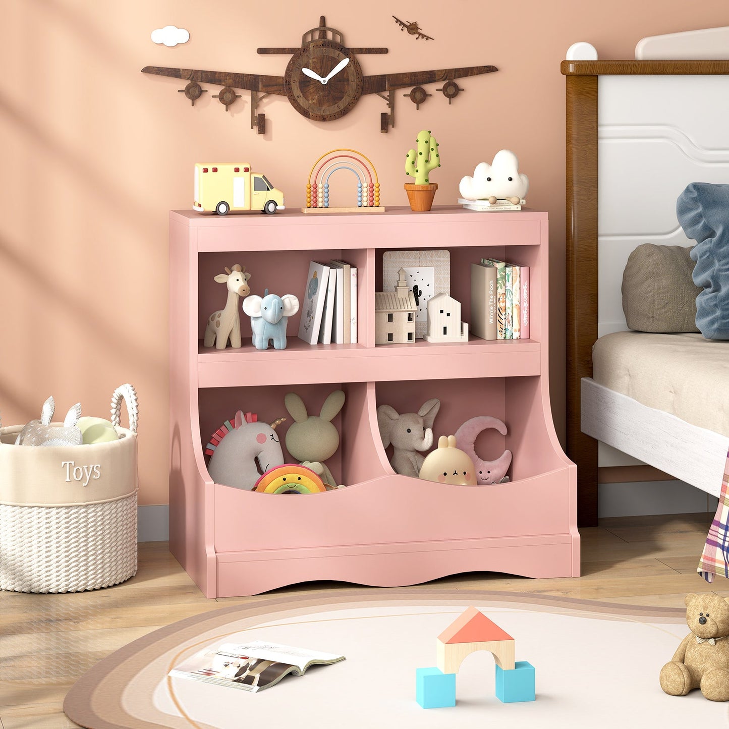 Toy Storage Organizer 4-Cubby Kids Bookcase for Toys and Books