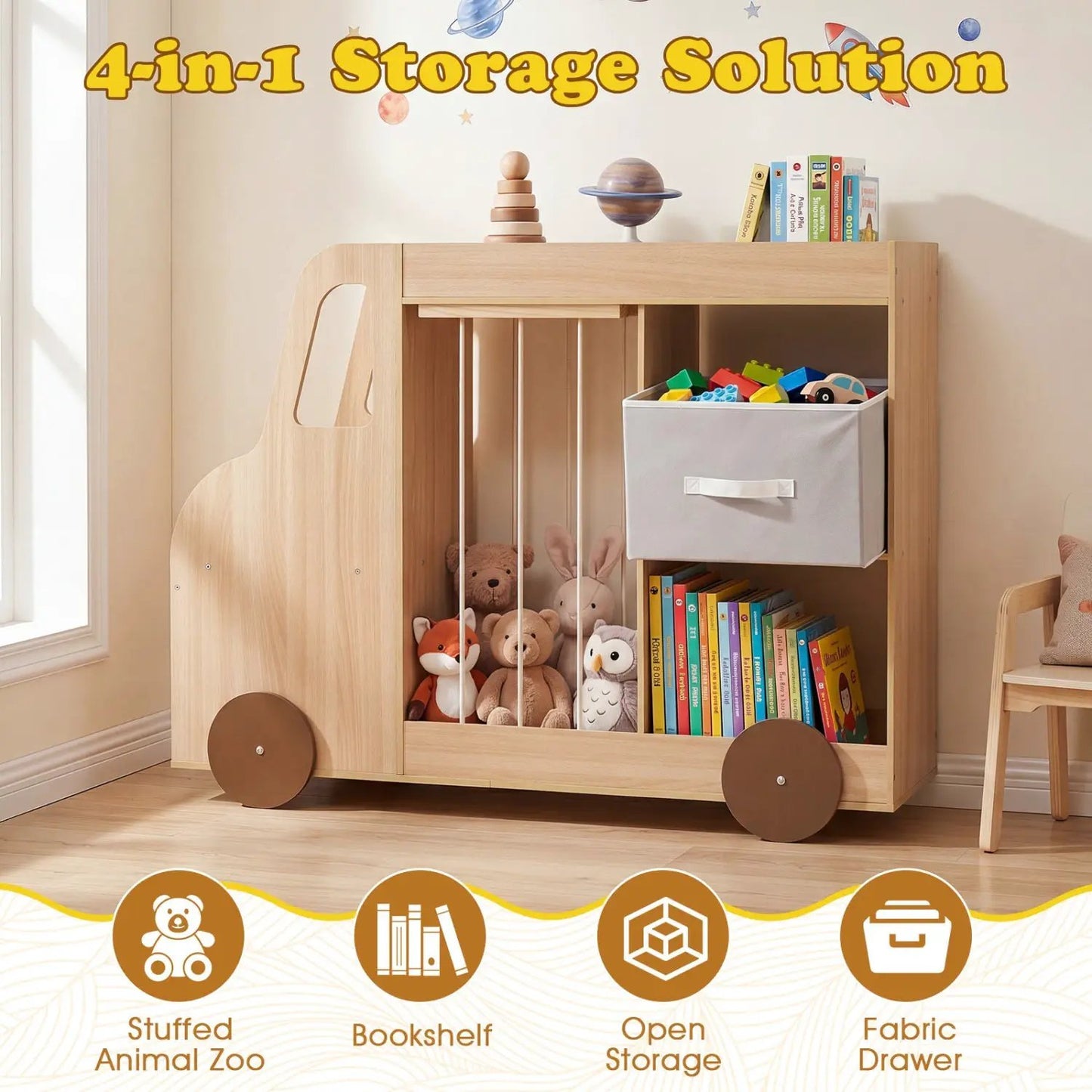 Kids Toy Storage Organizer with Wheels and Bin