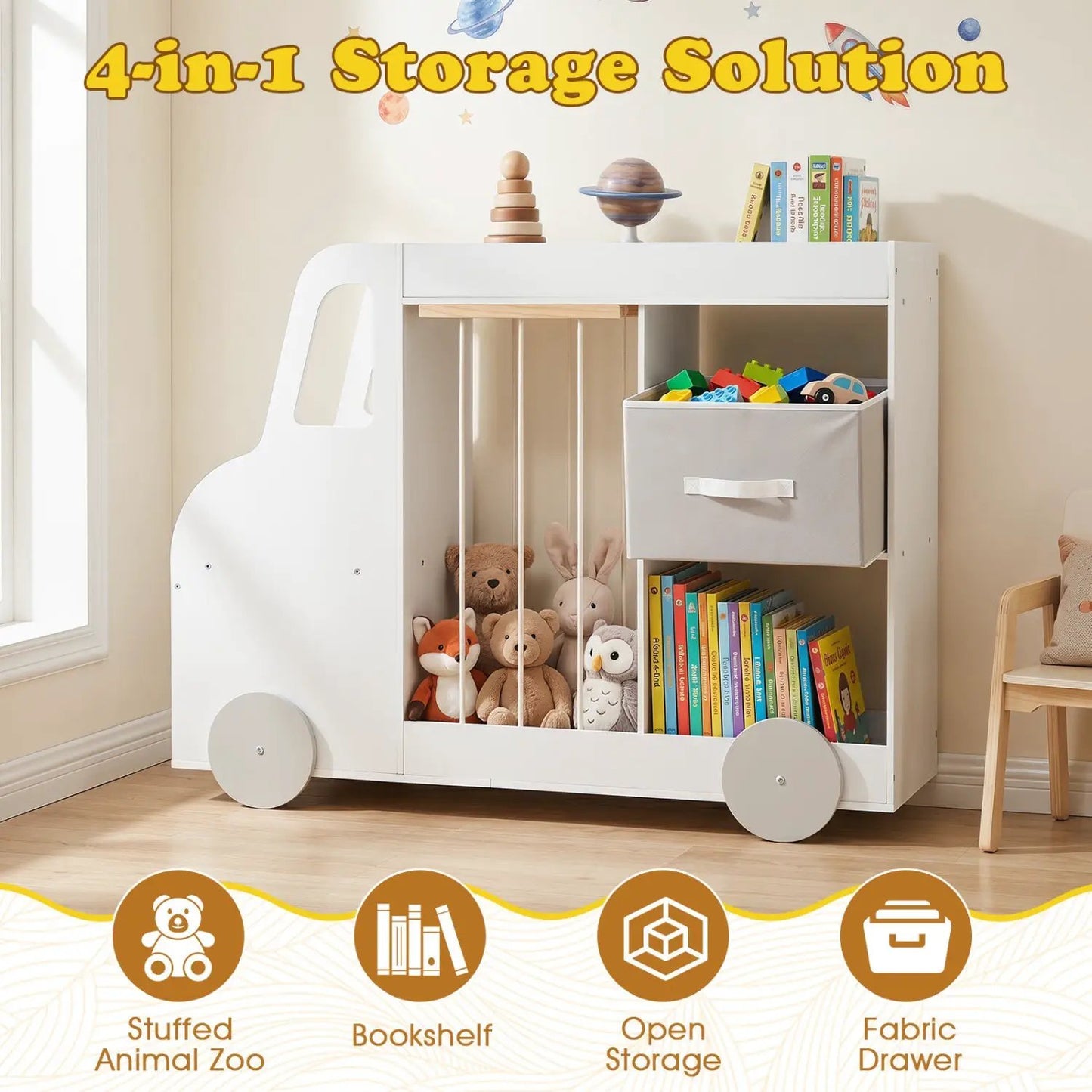 Kids Toy Storage Organizer with Wheels and Bin