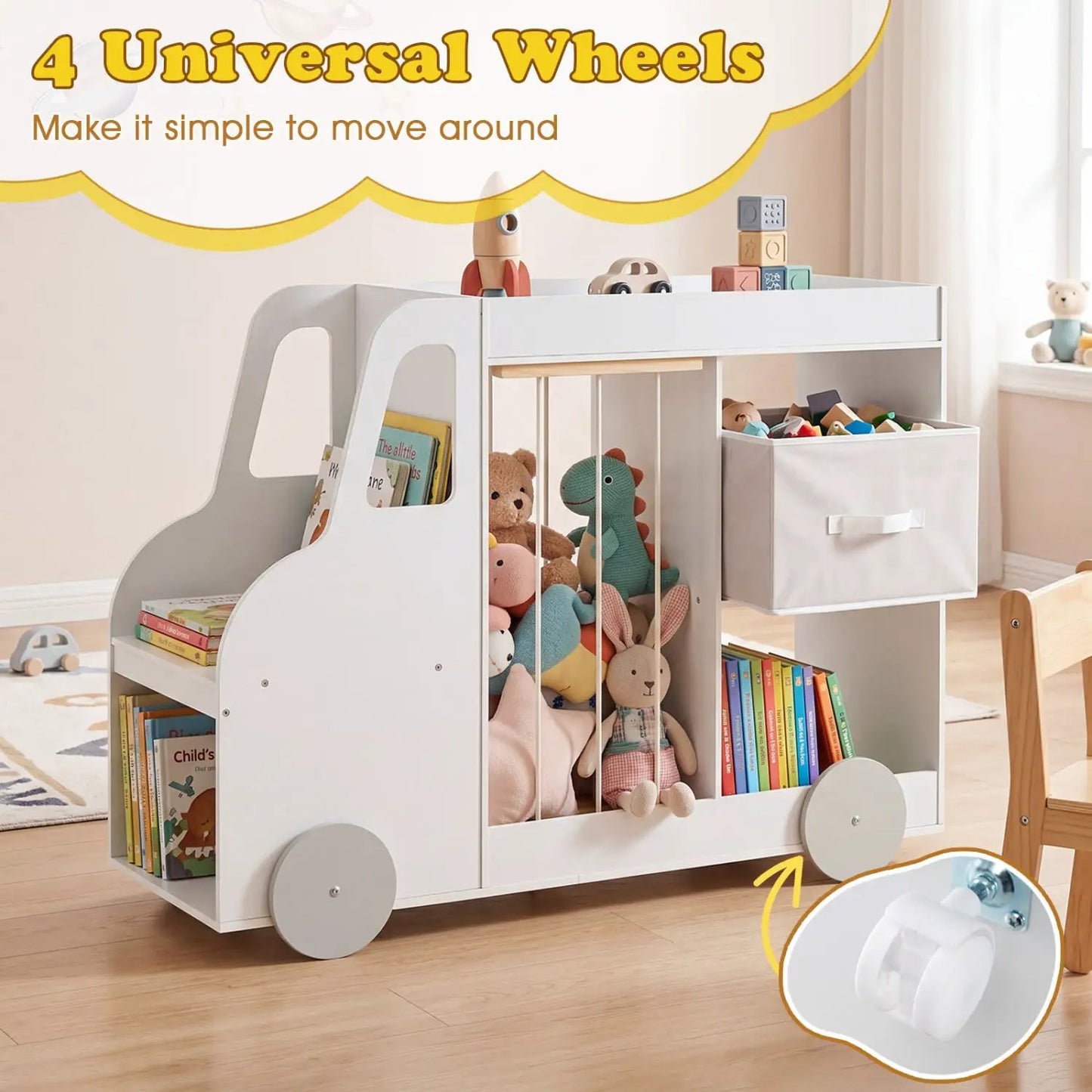 Kids Toy Storage Organizer with Wheels and Bin