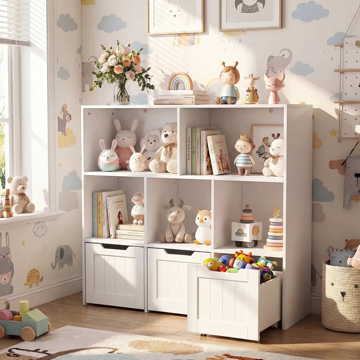 Kids Storage Organizer With Drawers and Cubbies