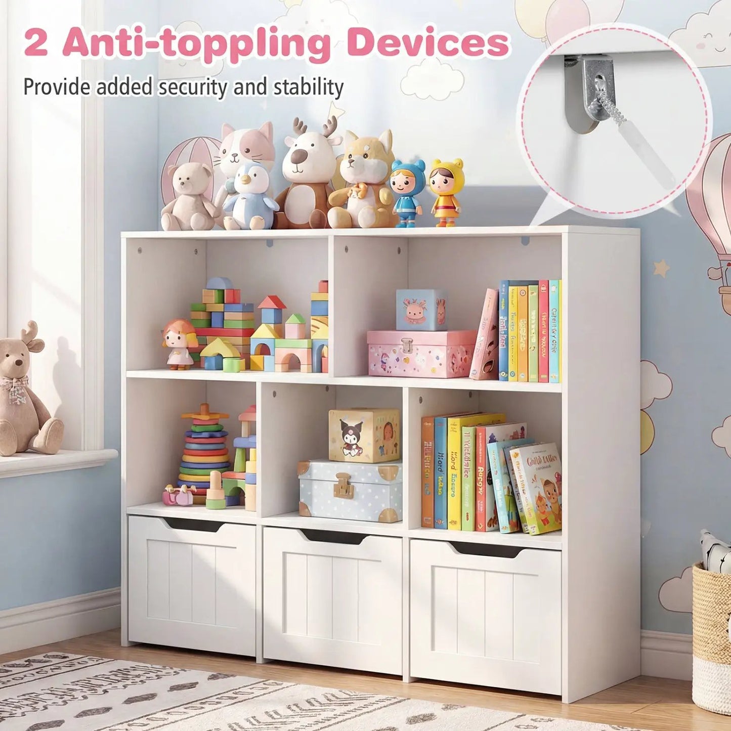 Kids Storage Organizer With Drawers and Cubbies