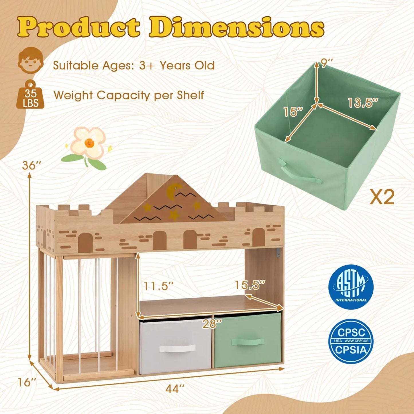 Kids Toy Storage Organizer with Plush Holder