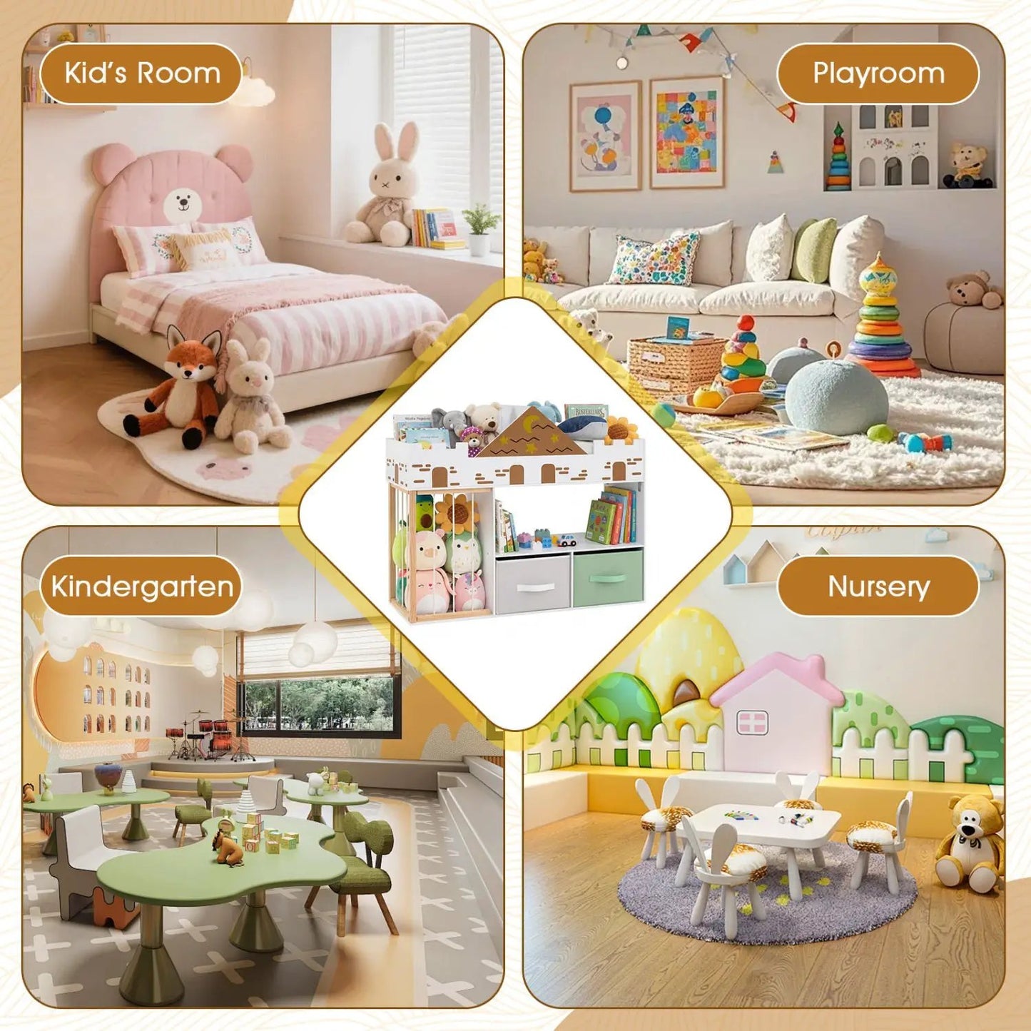 Kids Toy Storage Organizer with Plush Holder