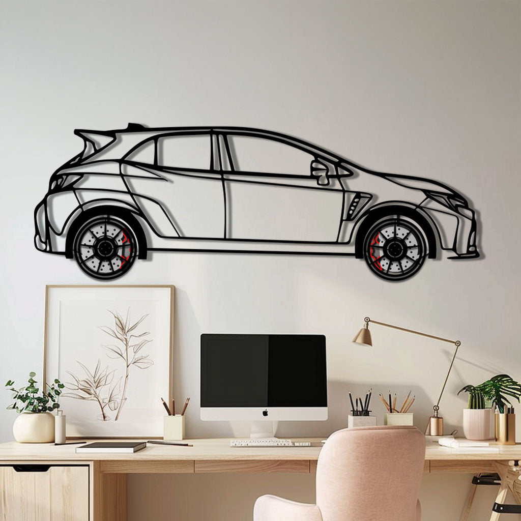 Toyota GR Corolla Metal Car Wall Art with Rotating Wheels - Rally-Inspired Hot Hatch Silhouette - Interactive JDM Automotive Decor - KAFMEKA158 - Tampa Home & Garden Store