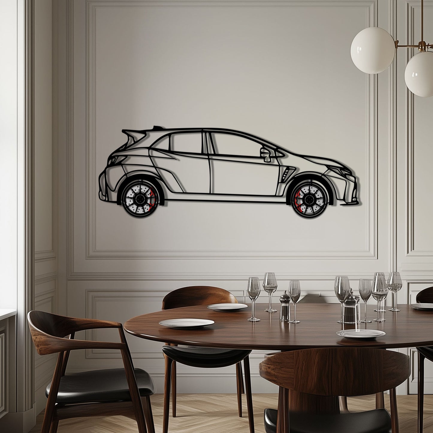 Toyota GR Corolla Metal Car Wall Art with Rotating Wheels - Rally-Inspired Hot Hatch Silhouette - Interactive JDM Automotive Decor - KAFMEKA158 - Tampa Home & Garden Store