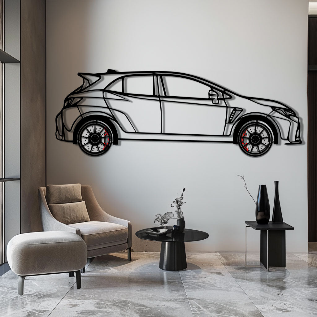Toyota GR Corolla Metal Car Wall Art with Rotating Wheels - Rally-Inspired Hot Hatch Silhouette - Interactive JDM Automotive Decor - KAFMEKA158 - Tampa Home & Garden Store
