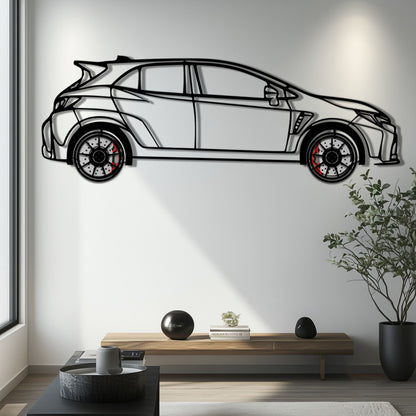 Toyota GR Corolla Metal Car Wall Art with Rotating Wheels - Rally-Inspired Hot Hatch Silhouette - Interactive JDM Automotive Decor - KAFMEKA158 - Tampa Home & Garden Store