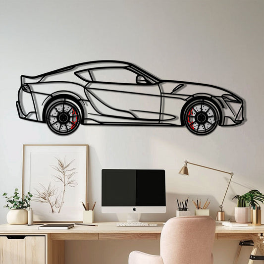 Toyota GR Supra (A90) Metal Car Wall Art with Rotating Wheels - Modern JDM Legend Silhouette - Interactive Automotive Wall Decor - KAFMEKA156 - Tampa Home & Garden Store