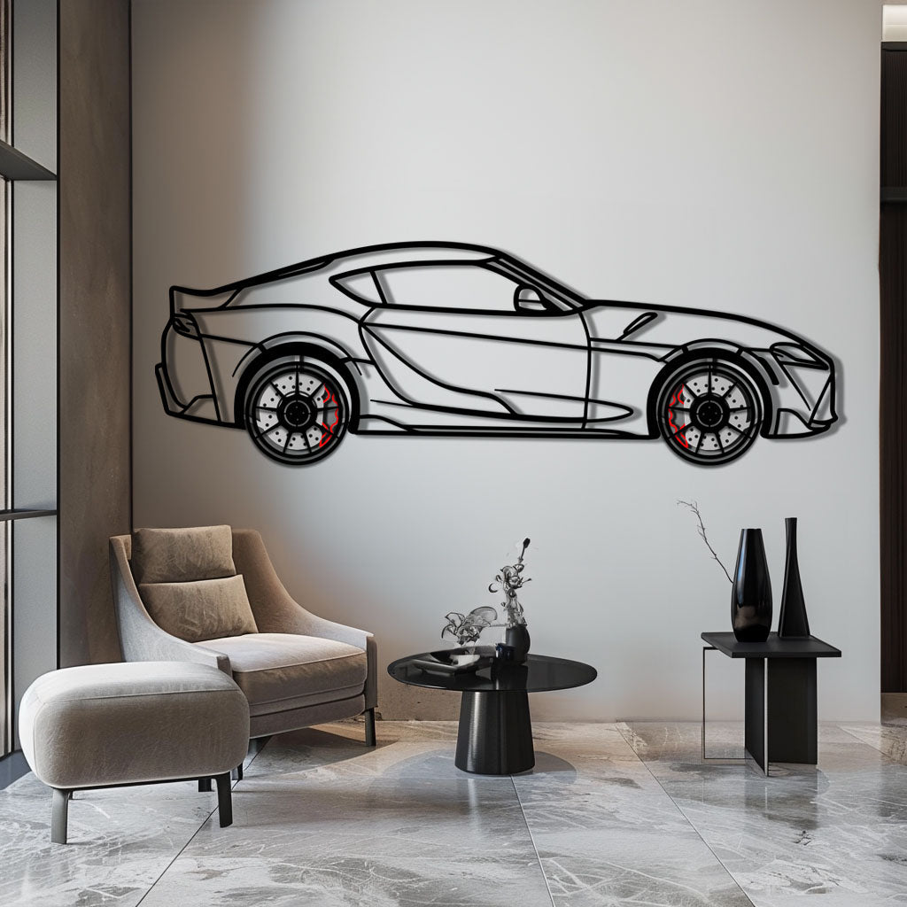Toyota GR Supra (A90) Metal Car Wall Art with Rotating Wheels - Modern JDM Legend Silhouette - Interactive Automotive Wall Decor - KAFMEKA156 - Tampa Home & Garden Store