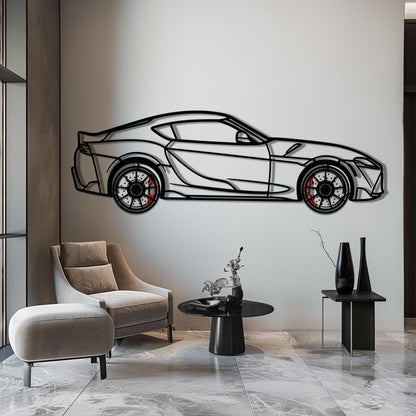 Toyota GR Supra (A90) Metal Car Wall Art with Rotating Wheels - Modern JDM Legend Silhouette - Interactive Automotive Wall Decor - KAFMEKA156 - Tampa Home & Garden Store