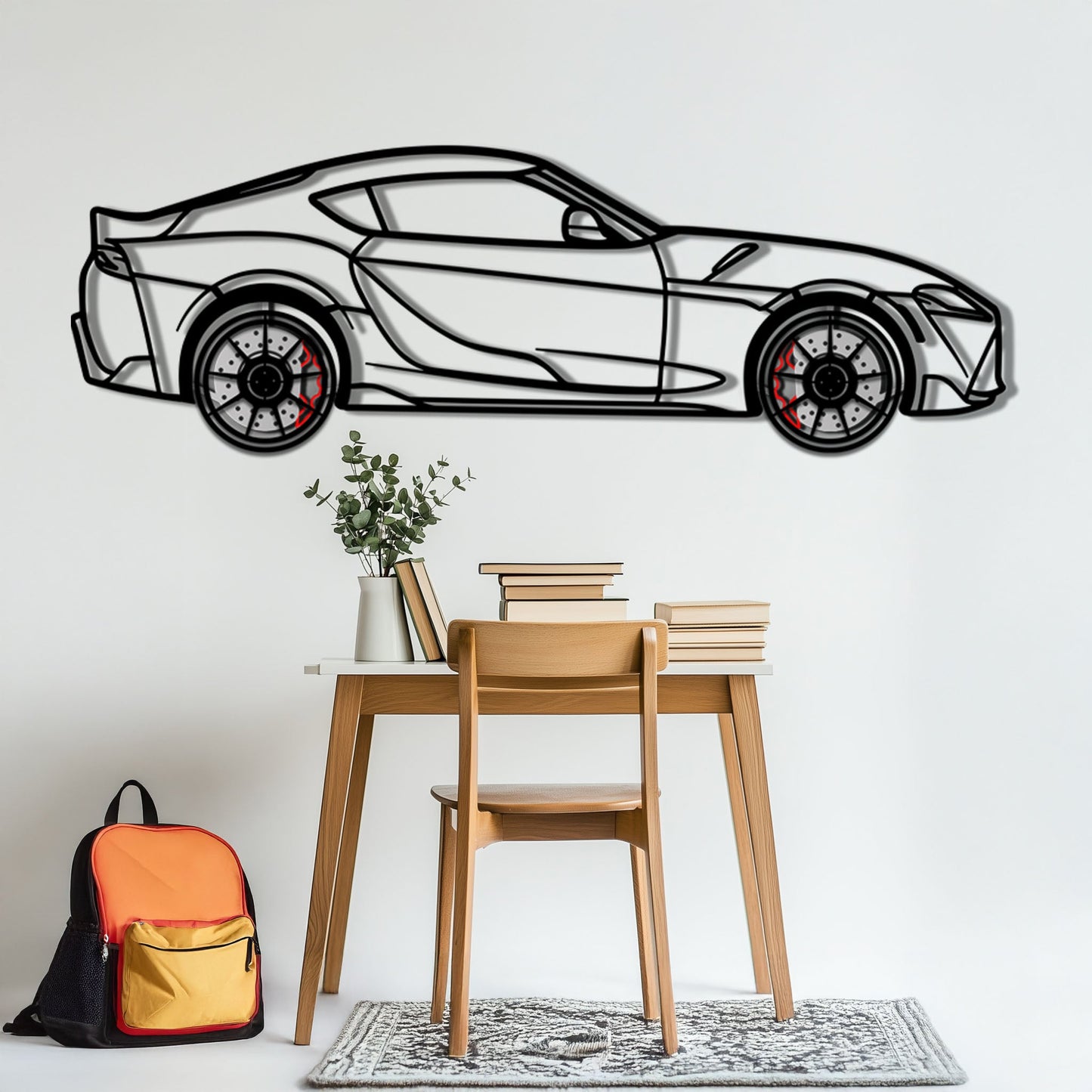 Toyota GR Supra (A90) Metal Car Wall Art with Rotating Wheels - Modern JDM Legend Silhouette - Interactive Automotive Wall Decor - KAFMEKA156 - Tampa Home & Garden Store