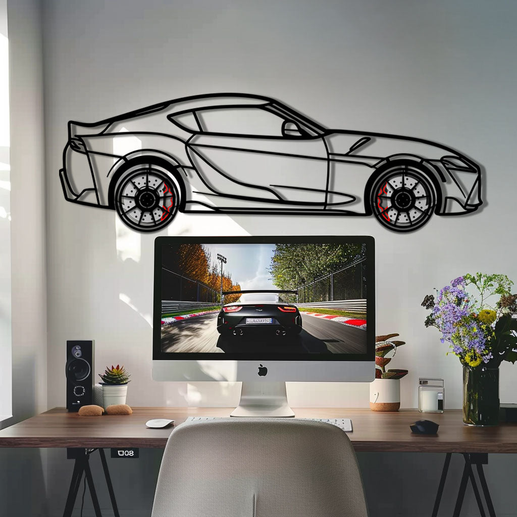 Toyota GR Supra (A90) Metal Car Wall Art with Rotating Wheels - Modern JDM Legend Silhouette - Interactive Automotive Wall Decor - KAFMEKA156 - Tampa Home & Garden Store