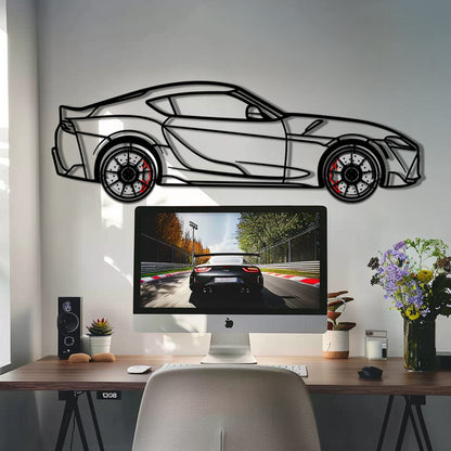 Toyota GR Supra (A90) Metal Car Wall Art with Rotating Wheels - Modern JDM Legend Silhouette - Interactive Automotive Wall Decor - KAFMEKA156 - Tampa Home & Garden Store