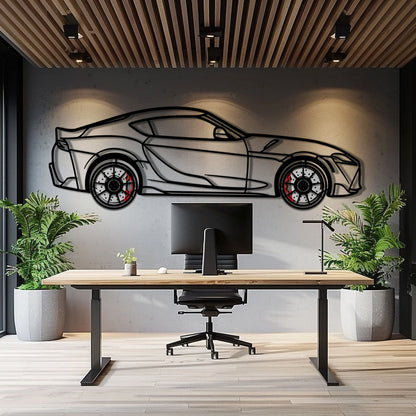 Toyota GR Supra (A90) Metal Car Wall Art with Rotating Wheels - Modern JDM Legend Silhouette - Interactive Automotive Wall Decor - KAFMEKA156 - Tampa Home & Garden Store