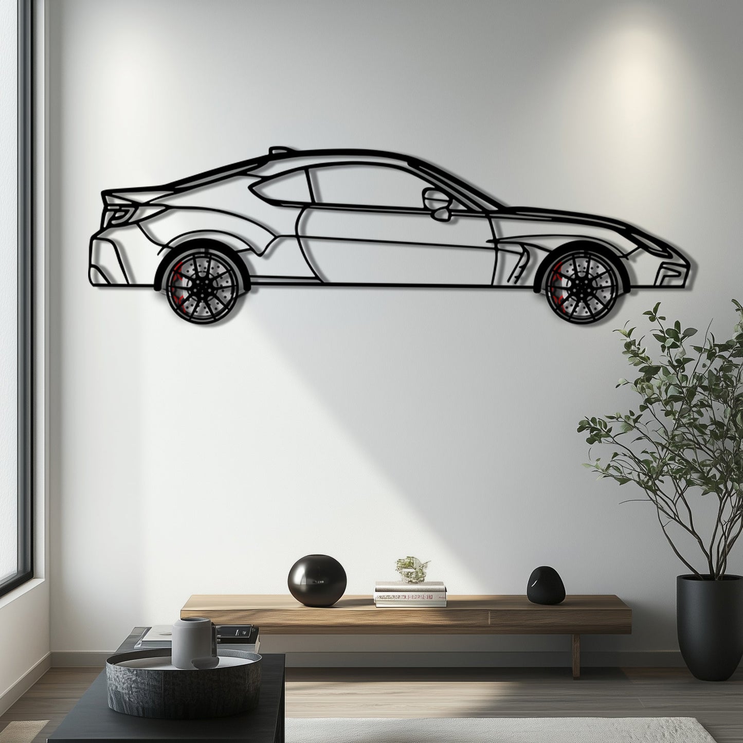 Toyota GR86 Metal Car Wall Art with Rotating Wheels - Modern JDM Sports Coupe Silhouette - Interactive Automotive Wall Decor - KAFMEKA157 - Tampa Home & Garden Store
