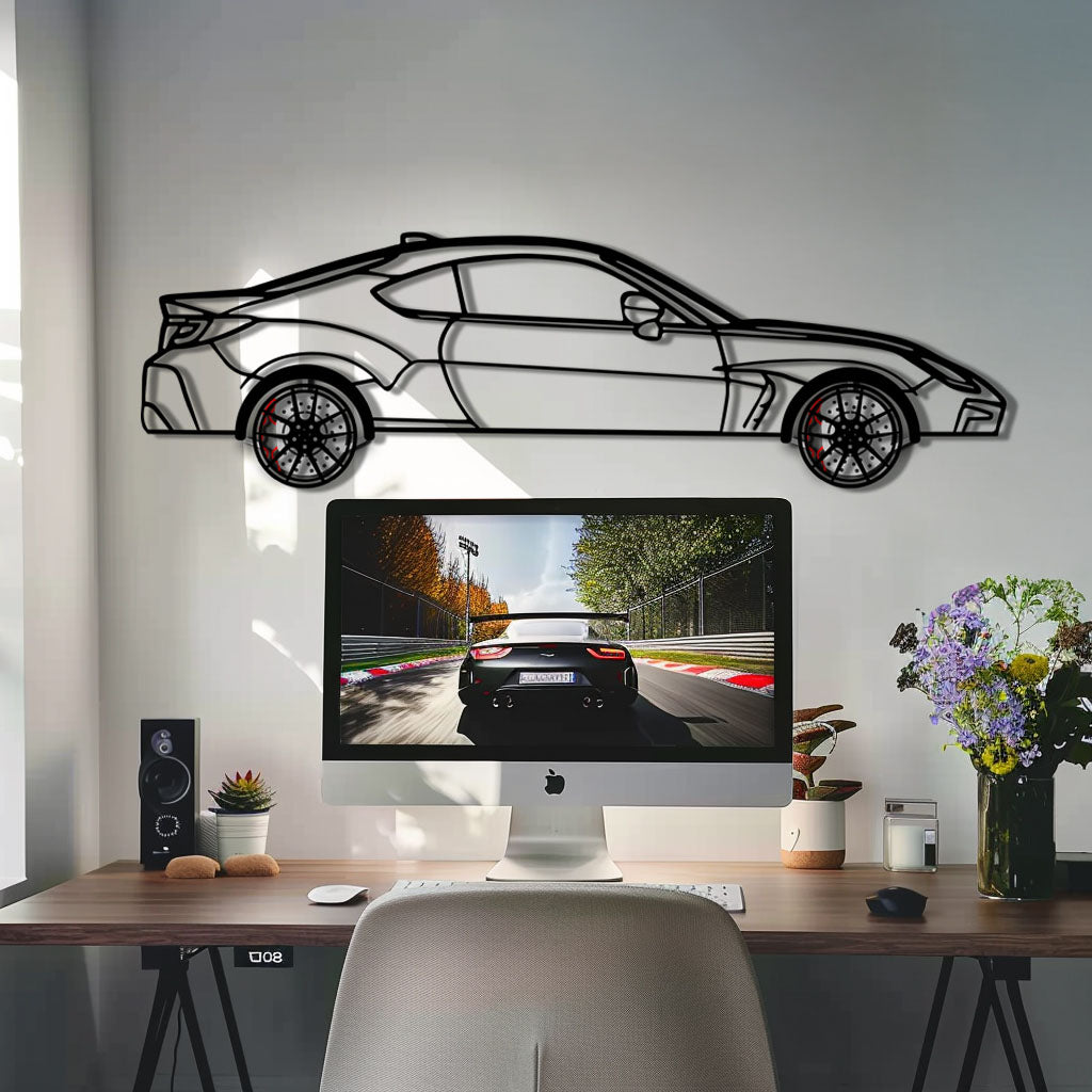 Toyota GR86 Metal Car Wall Art with Rotating Wheels - Modern JDM Sports Coupe Silhouette - Interactive Automotive Wall Decor - KAFMEKA157 - Tampa Home & Garden Store