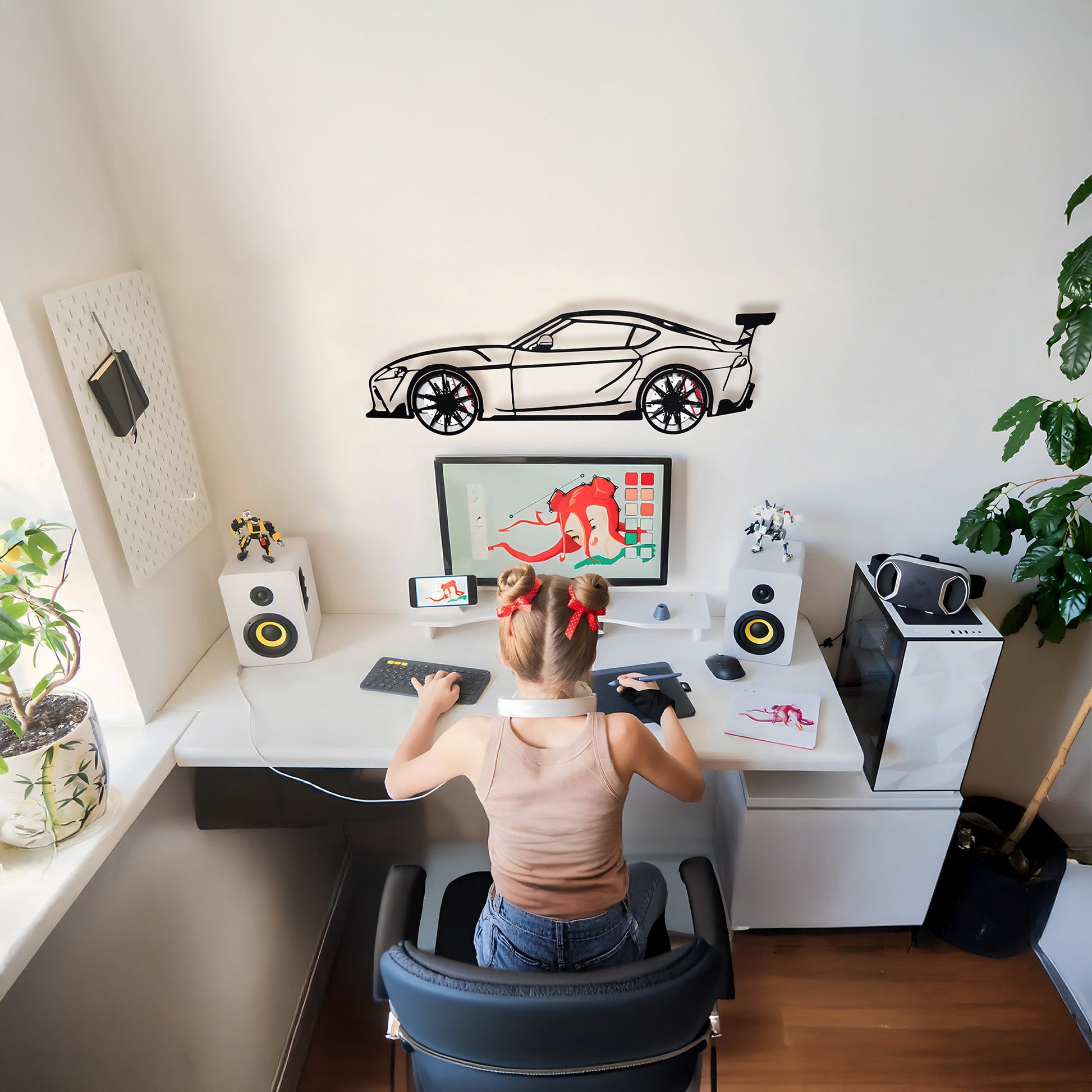 Toyota Supra MK5 Wall Art – Modern JDM Steel Silhouette with Spinning Wheels-KAFMEKA044 - Tampa Home & Garden Store