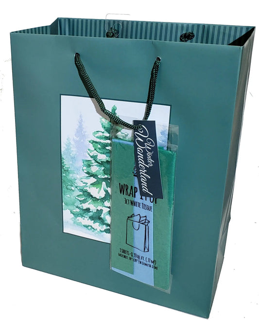 Traditional Gift Bag with Tissue Forest Tree teal bag with forest art Country Christmas Loft on Tampa Home & Garden Store