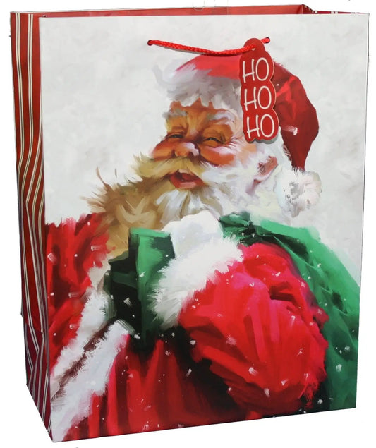 Traditional Symbol Gift Bag Matte Finish Large Santa with HO HO HO tag and red rope handles on Tampa Home & Garden Store