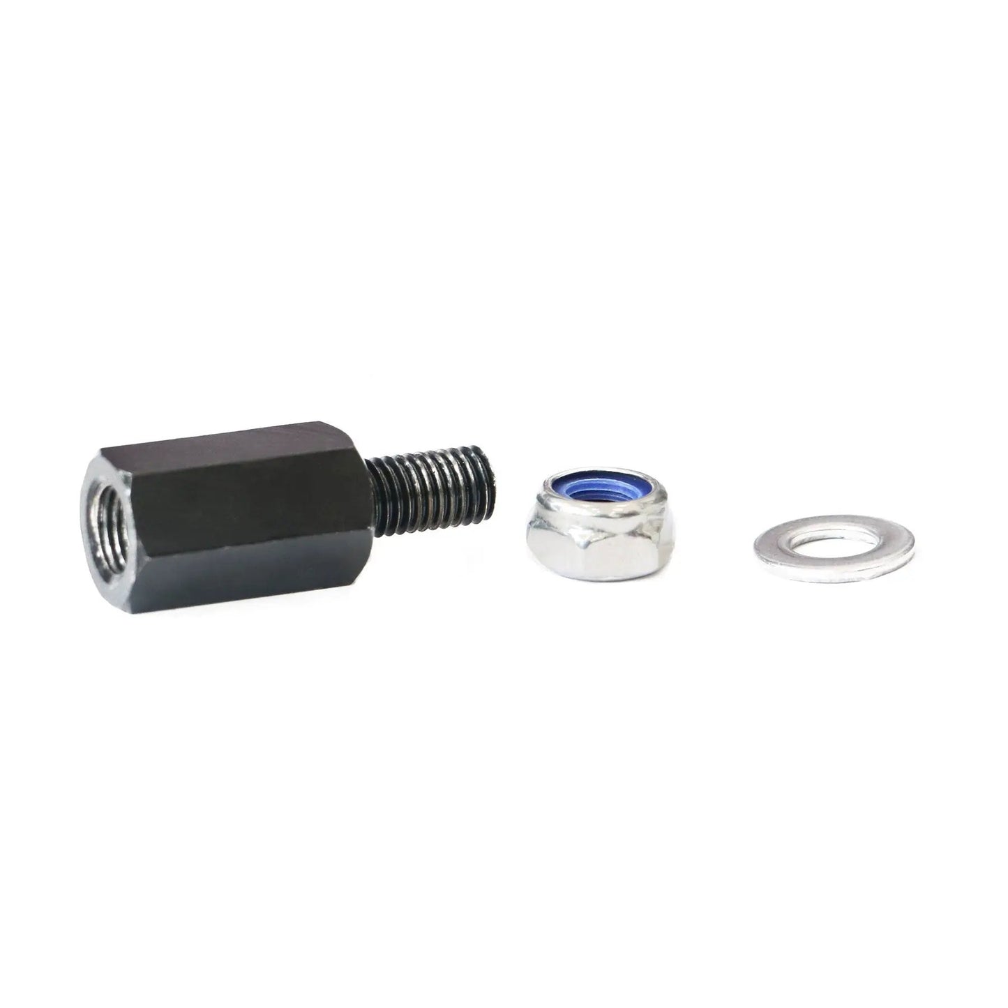 EUNORAU M12 to M10 trailer hitch adapter: black threaded body, silver nut with blue insert on Tampa Home & Garden Store