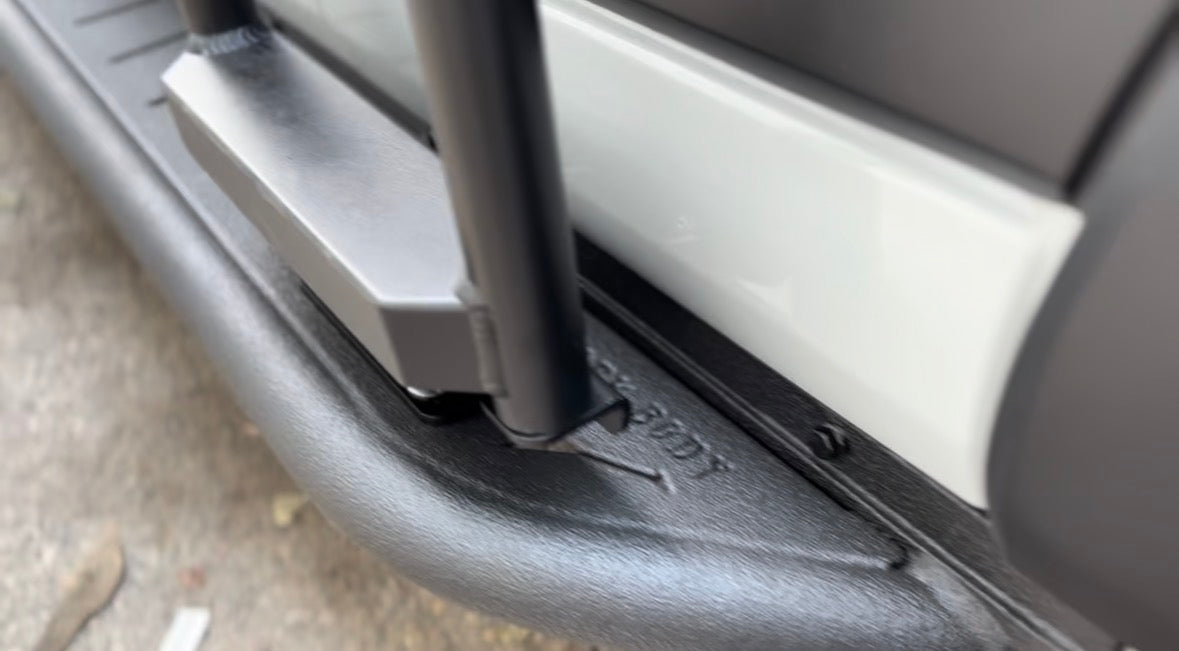 Avatar Ford Transit Rockbody Side Steps black rails with silver platform on Tampa Home & Garden Store