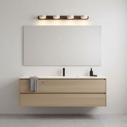 Moktan Sabai travertine stone wall sconce with dimmable LED and natural wood accent on Tampa Home & Garden Store