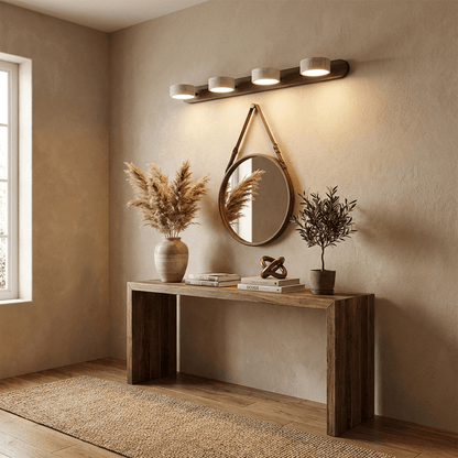 Travertine Stone Wall Sconce with Dimmable LED and Natural Wood Accent Moktan Sabai on Tampa Home & Garden Store