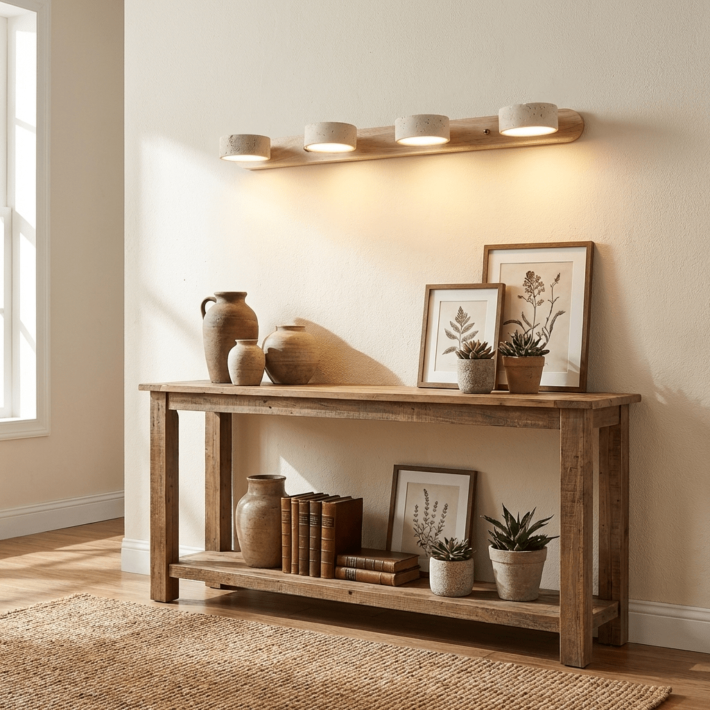 Travertine Stone Wall Sconce with Dimmable LED and natural wood accent for warm ambient glow on Tampa Home & Garden Store