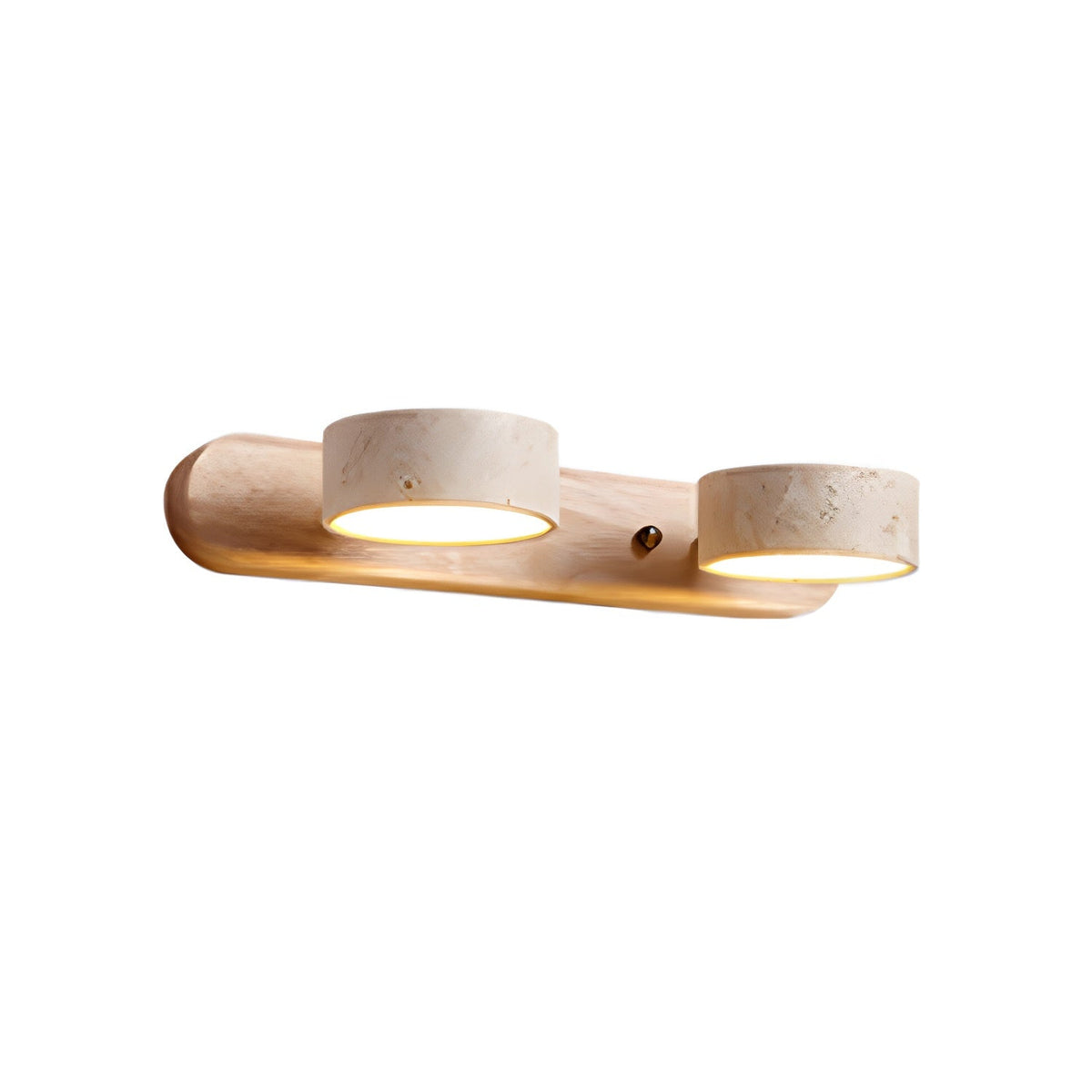 Travertine wall sconce with dimmable LED, dual-light, natural wood accent Moktan Sabai on Tampa Home & Garden Store