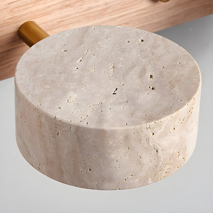 Travertine stone wall sconce with dimmable LED and Moktan Sabai wood accent beige cylinder on Tampa Home & Garden Store
