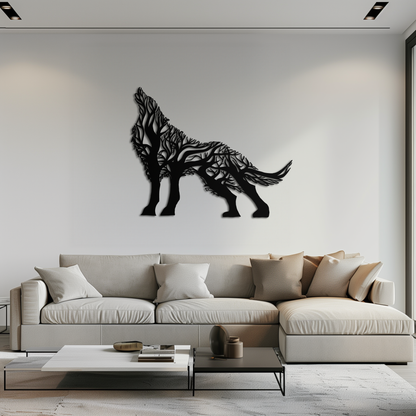Tree Wolf Metal Wall Art - Nature-Inspired Wildlife Decor- KAF263 - Tampa Home & Garden Store