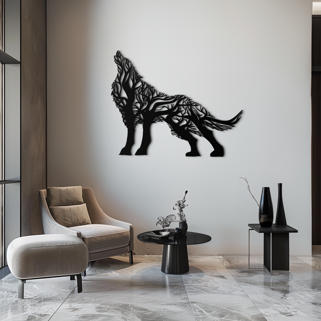 Tree Wolf Metal Wall Art - Nature-Inspired Wildlife Decor- KAF263 - Tampa Home & Garden Store