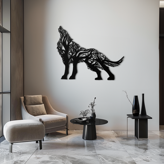 Tree Wolf Metal Wall Art - Nature-Inspired Wildlife Decor- KAF263 - Tampa Home & Garden Store