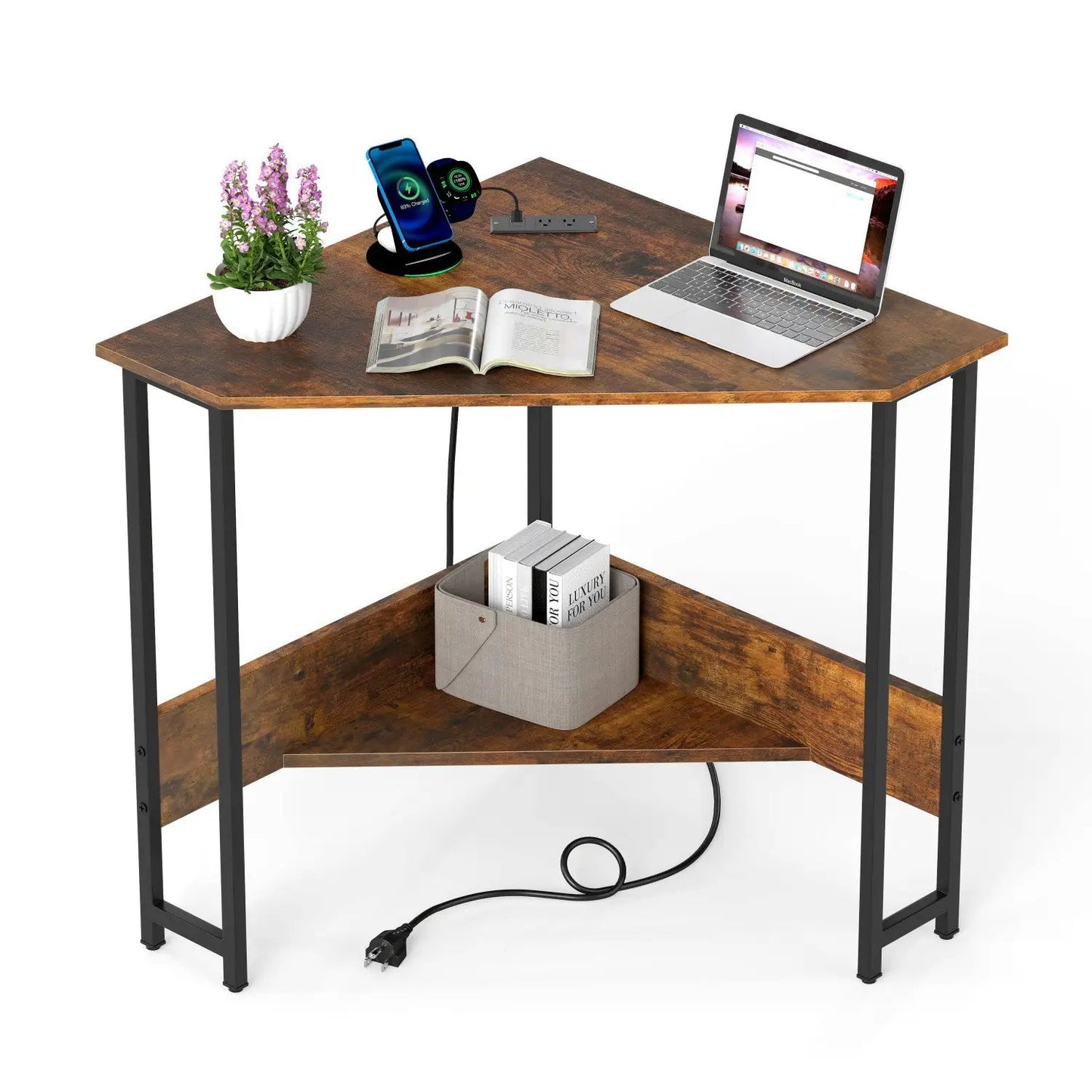 Triangle Corner Desk with Charging Station