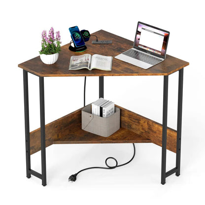 Triangle Corner Desk with Charging Station
