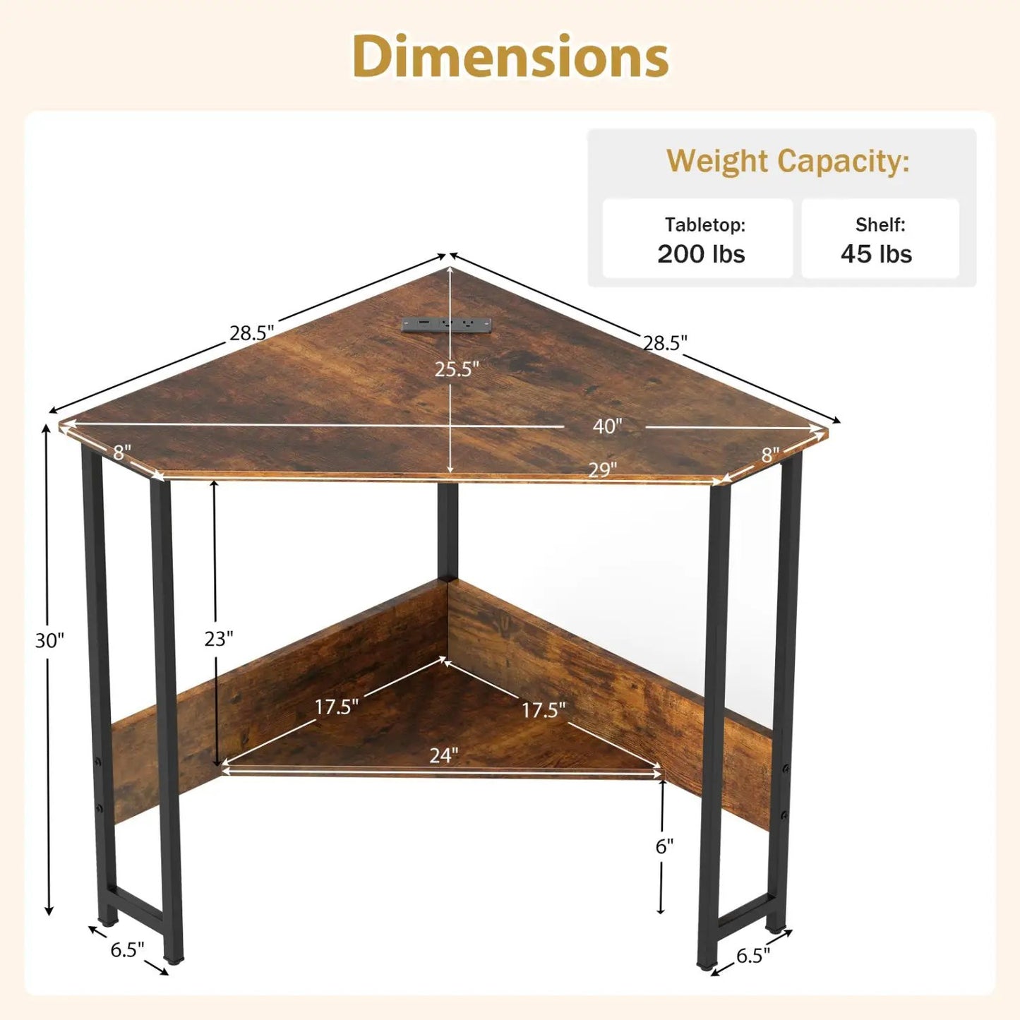 Triangle Corner Desk with Charging Station