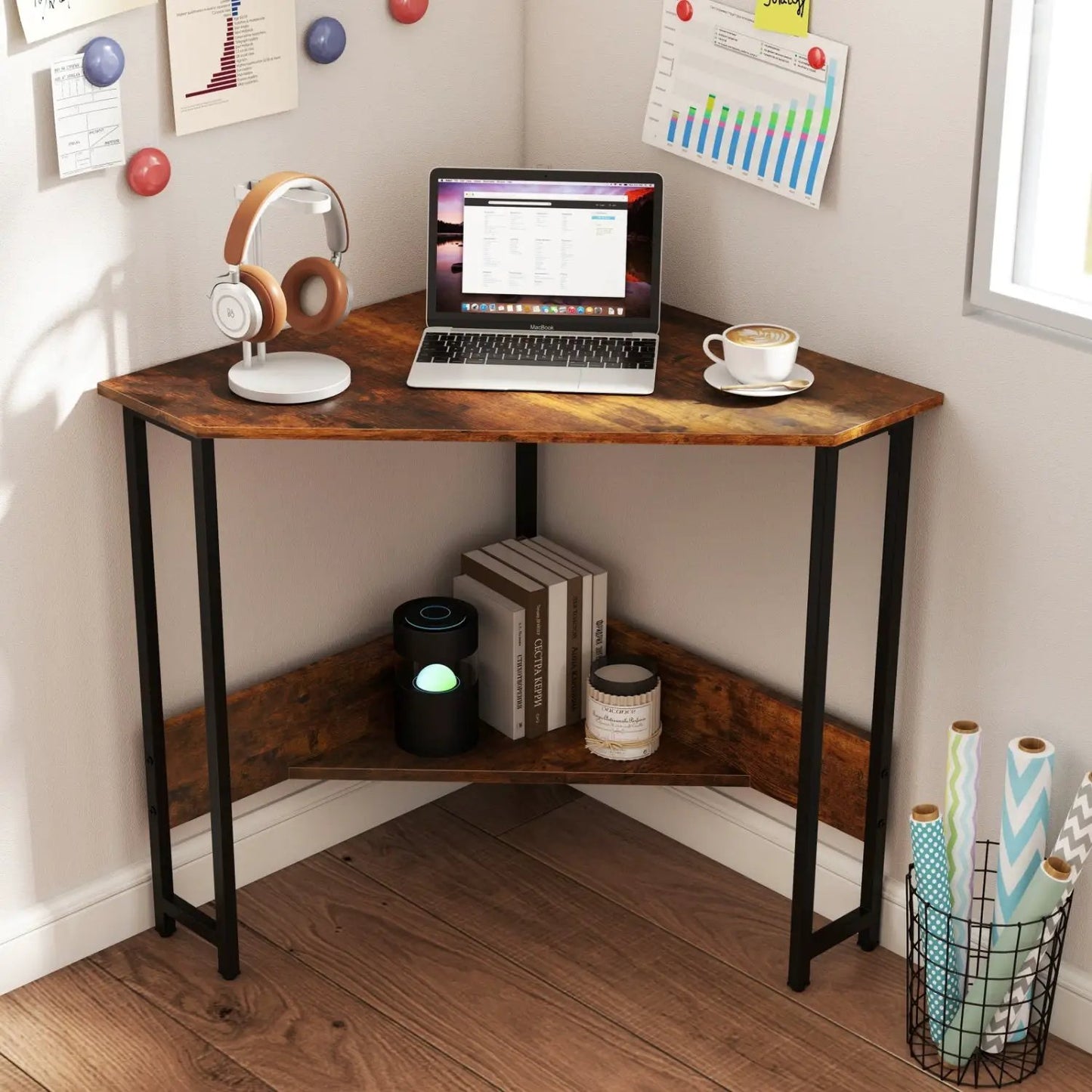 Triangle Corner Desk with Charging Station