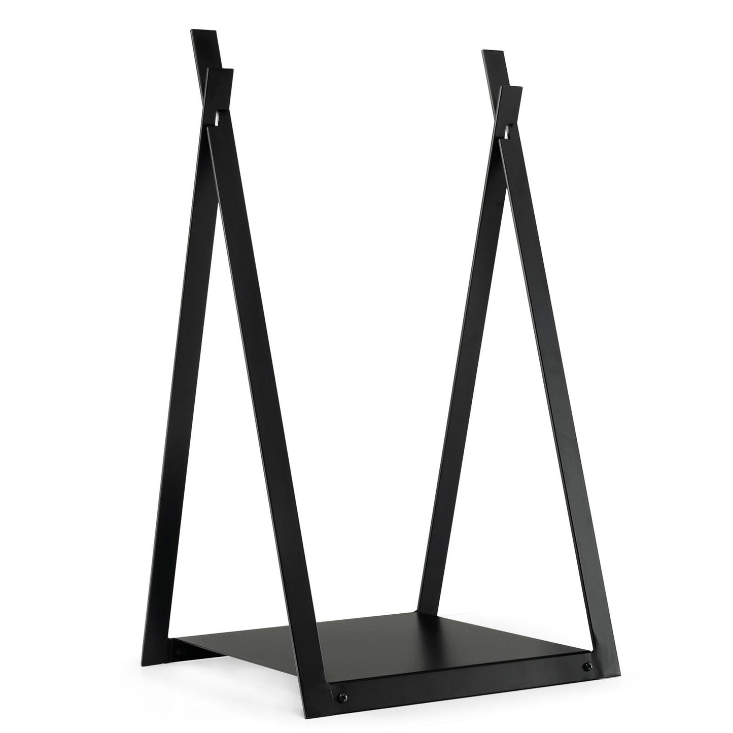 Estante triangular para leña con base elevada para chimenea/pozo de fuego - Negro