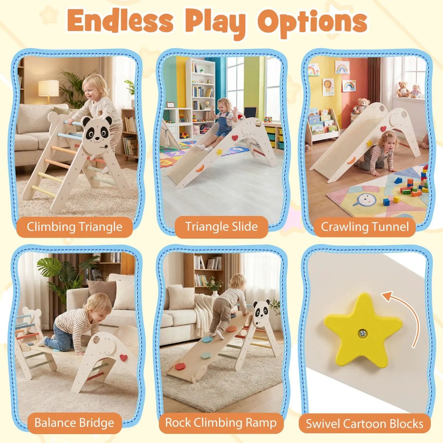 Triangle Foldable Kids Climbing Toys Panda Themed