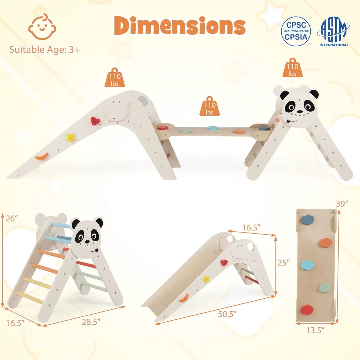 Triangle Foldable Kids Climbing Toys Panda Themed