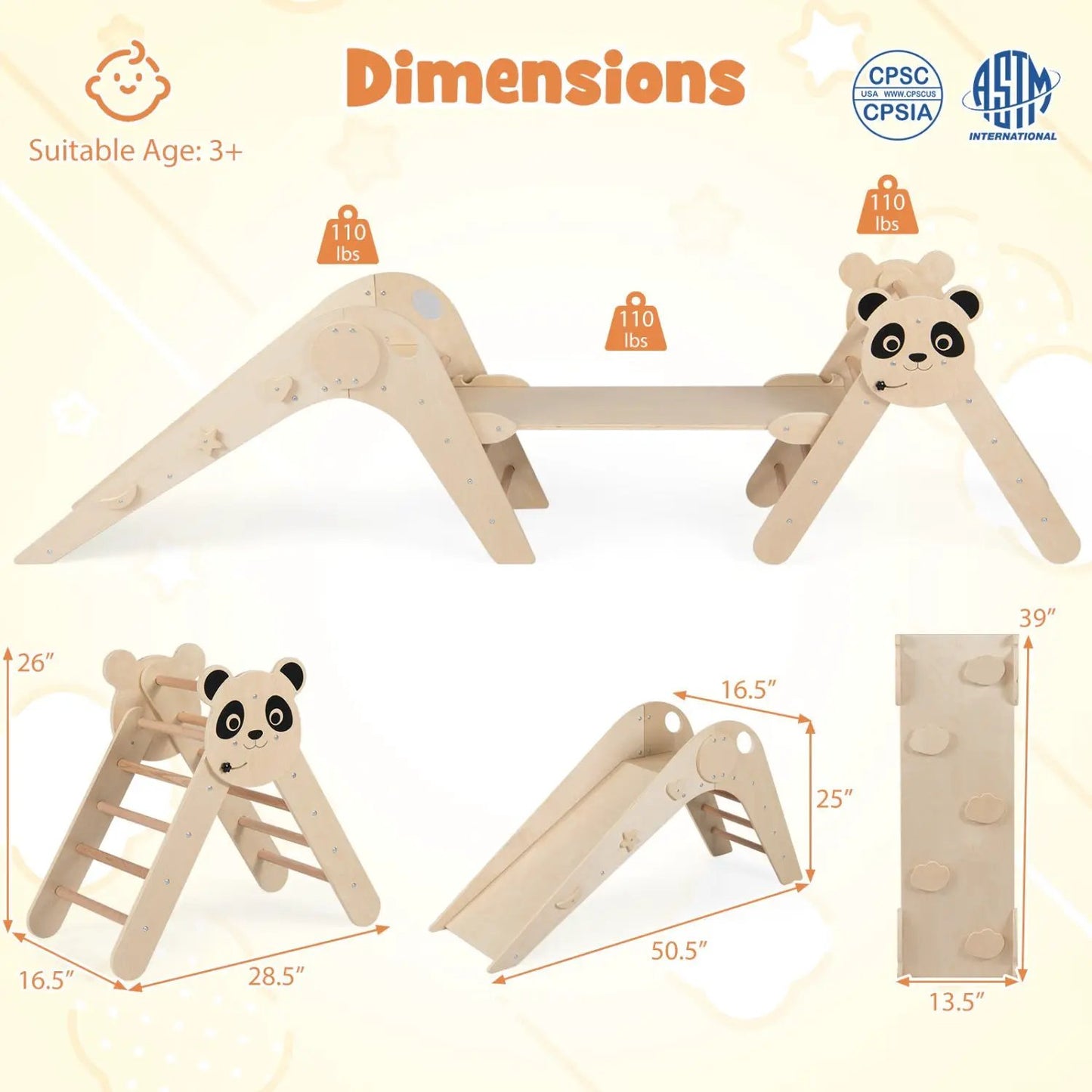 Triangle Foldable Kids Climbing Toys Panda Themed