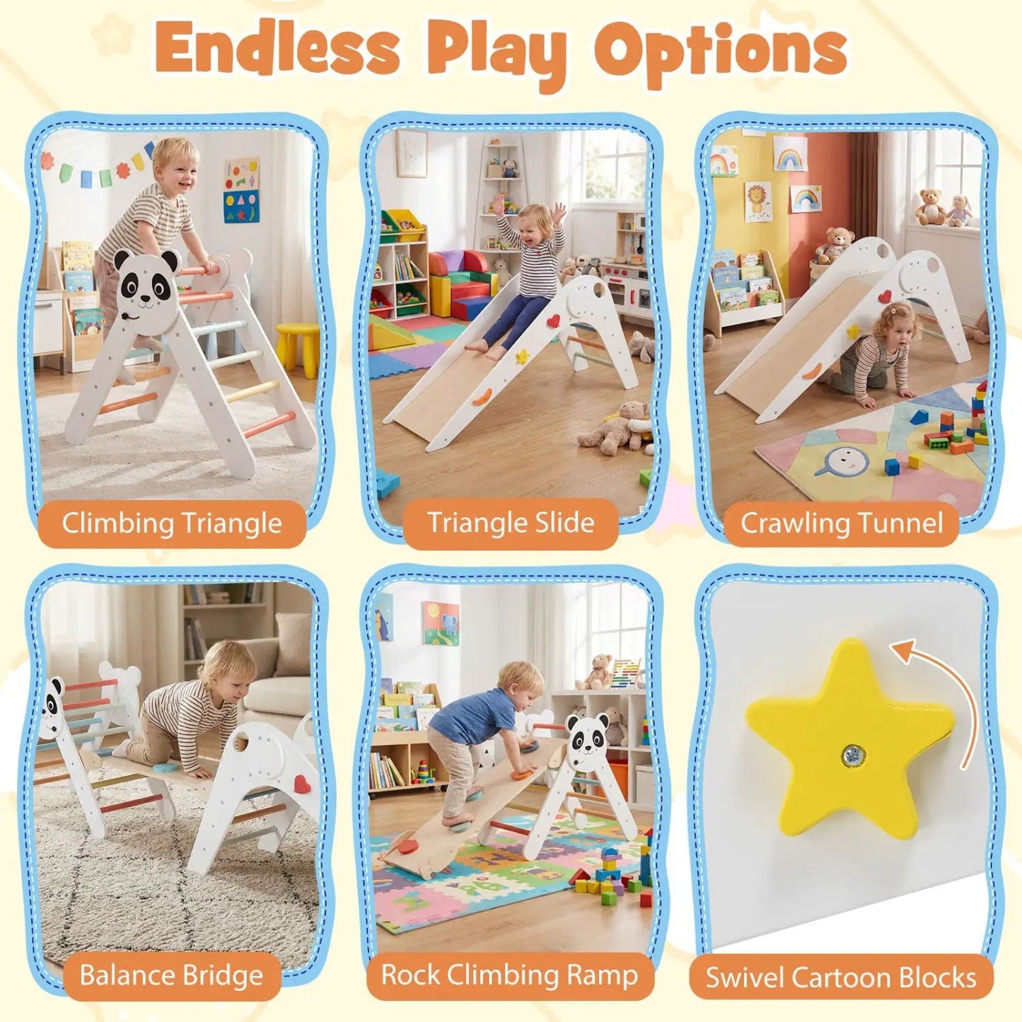 Triangle Foldable Kids Climbing Toys Panda Themed