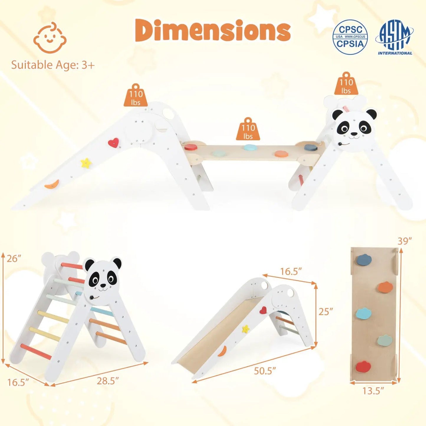 Triangle Foldable Kids Climbing Toys Panda Themed