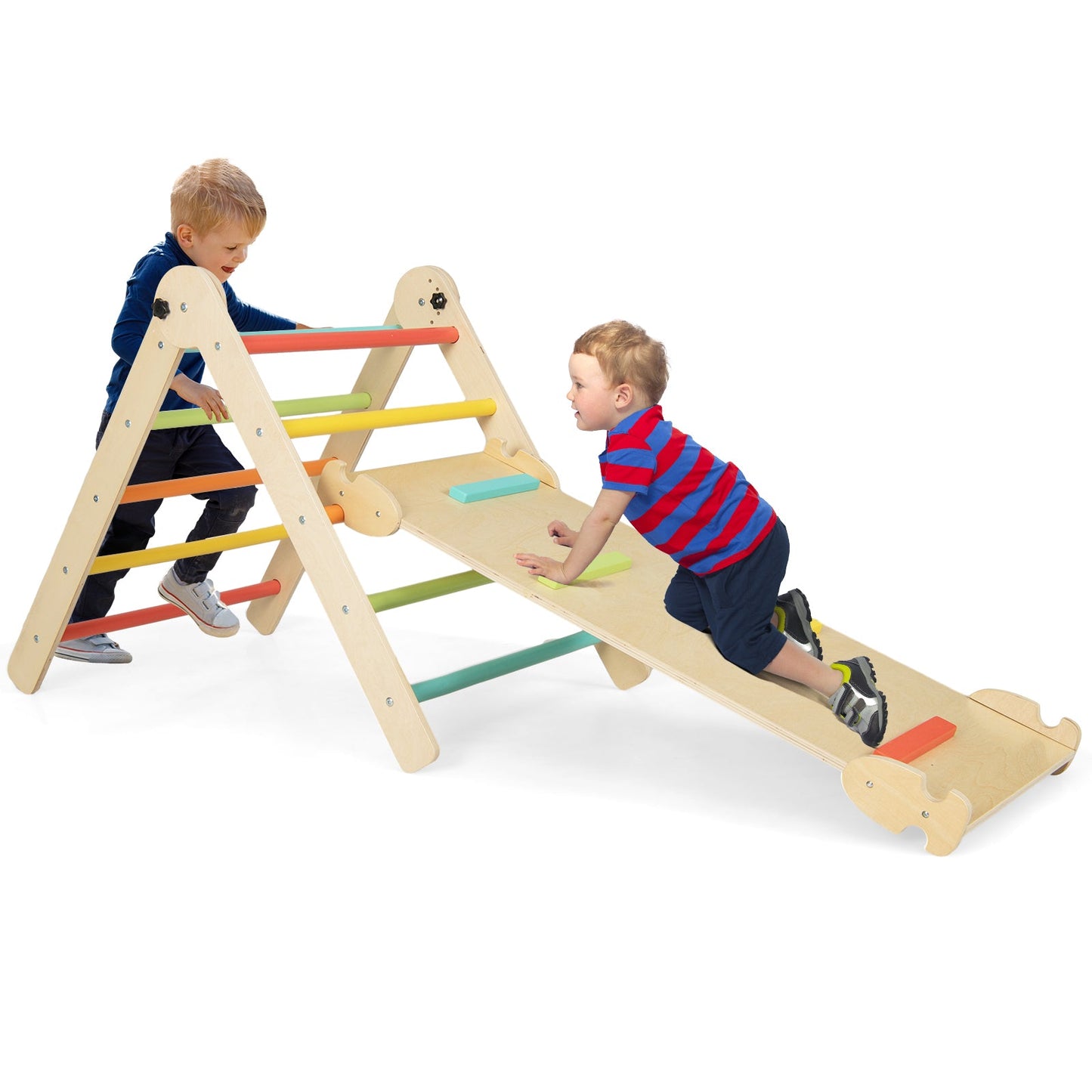 3-in-1 Climbing Set Foldable and Adjustable Kids Triangle Set-Multicolor